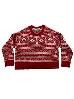 American Eagle Womens Sweater Medium Red Fair Isle Knit Crewneck Pullover Casual